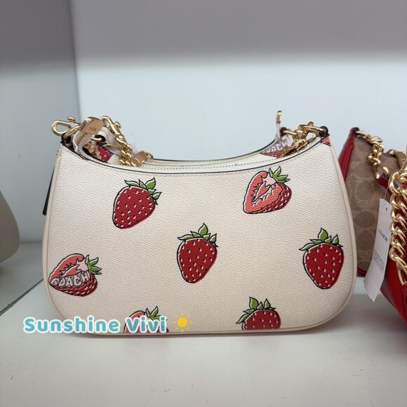 NWT Coach Teri Shoulder Bag Strawberry Print Red Pink White Handbag CAL62 - Picture 3 of 12